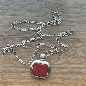 Silver Chain Necklace with Red Pendant